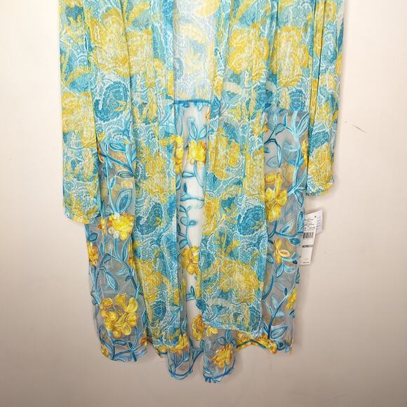 Ruby Rd. Floral Embroidered Mesh Open Front Cardigan - Picture 3 of 14